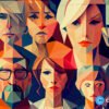 crypto news A group portrait of different people bright tones low poly style