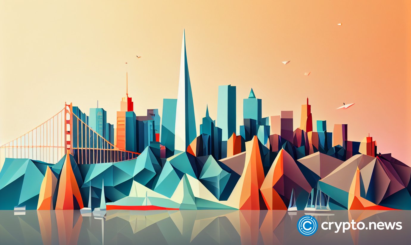 crypto news USA san francisco background general view bright tones low poly style