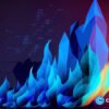 crypto news blue gas flame side view trading chart background bright tones low poly