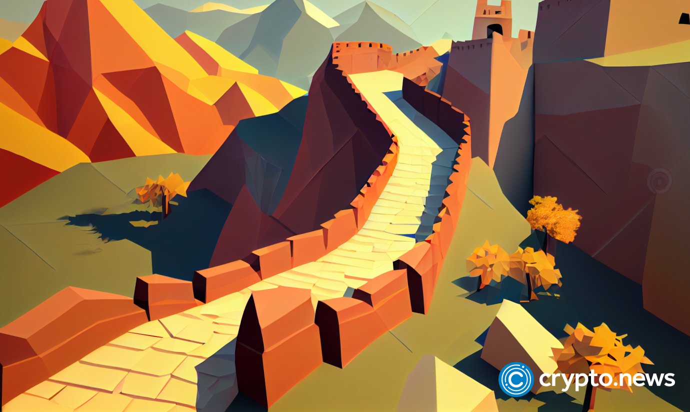 crypto news great wall of china side view open space blurry background day light low poly styl