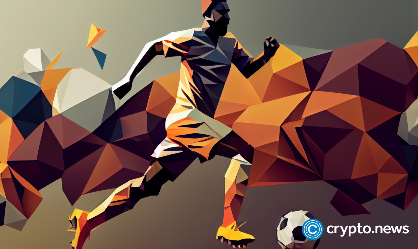 crypto news football player kick a ball bright blochain blurry background low poly styl