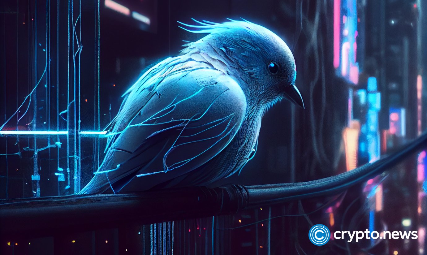 crytpo news blue bird caught in a net side view neural connections background top view bright neon color cyberpunk