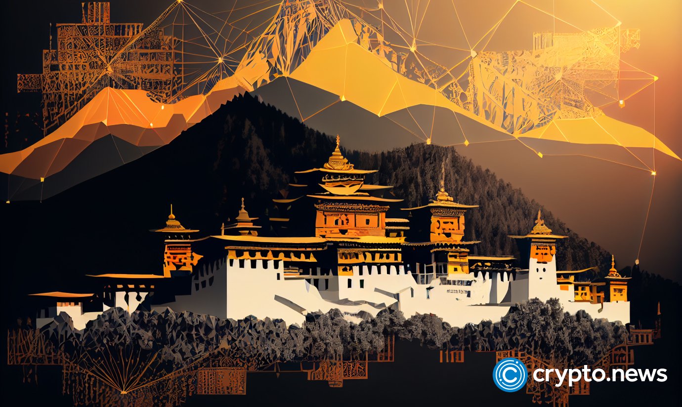 crypto news Bhutan blockchain and artificial intelligence background bright light low poly style