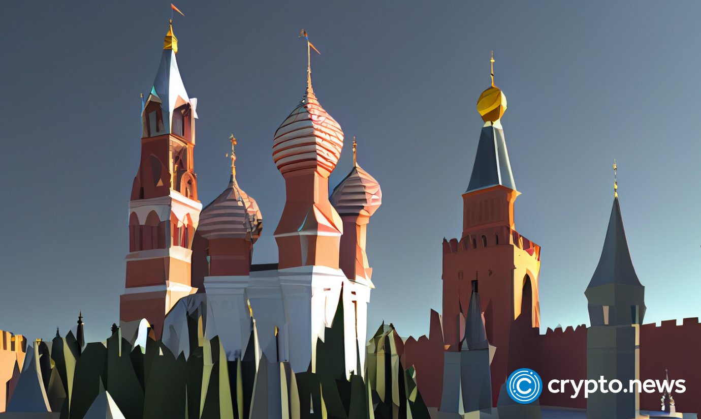 crypto news Kremlin side view open space blurry background day light low poly style