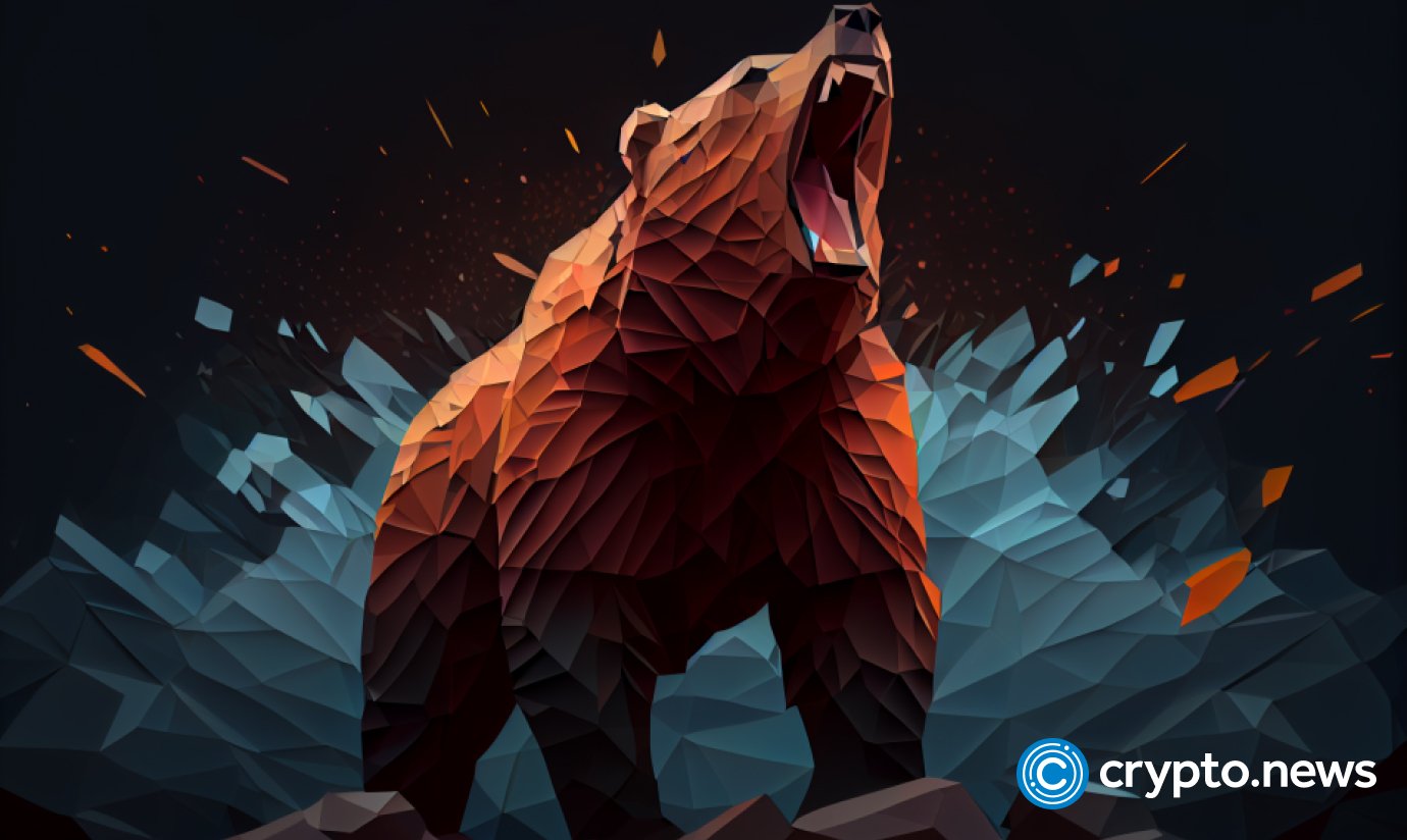 crypto news aggressive brown bear front view portrait cartoon character cosmos background low poly